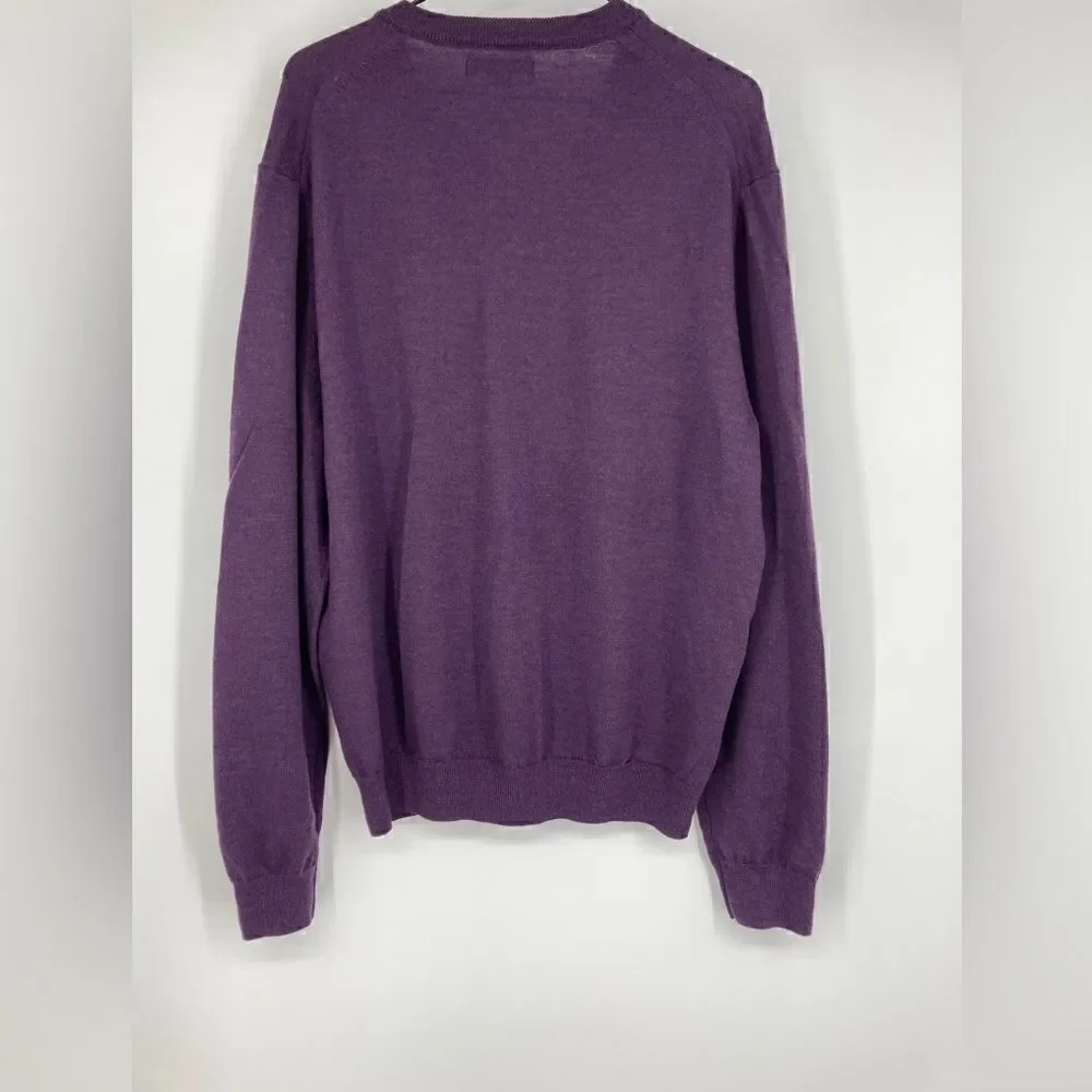Express Design Studio Italian Merino Wool V Neck Sweater Purple Men's XL